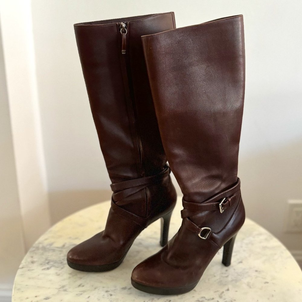 Ralph Lauren Collection - Tall Brown Leather Heeled Boots